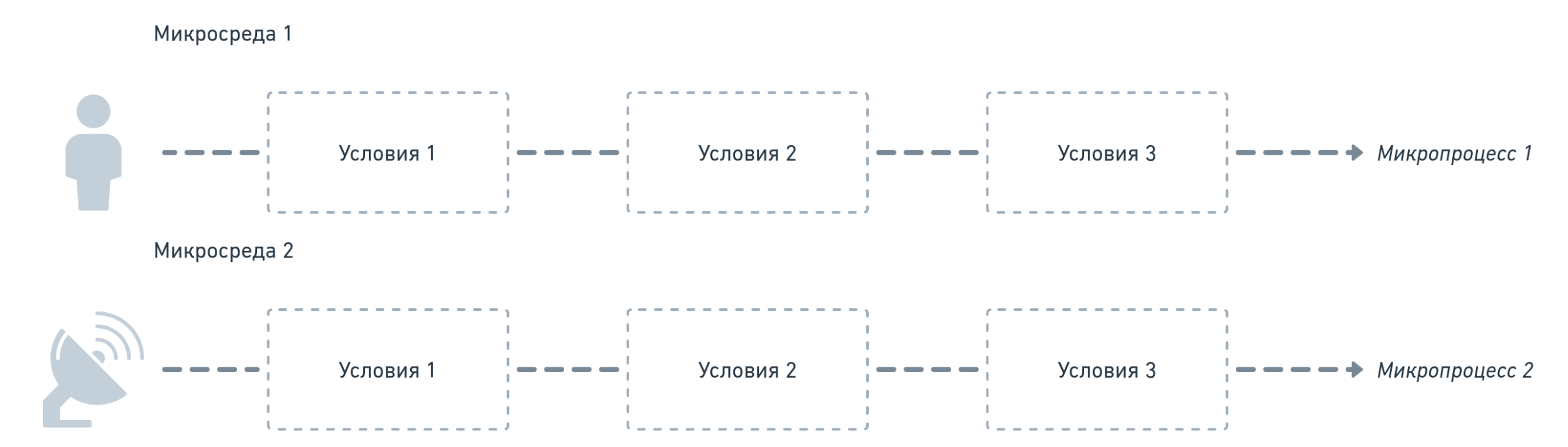 Одна микросреда производит один микропроцесс. One microenvironment produces one microprocess.